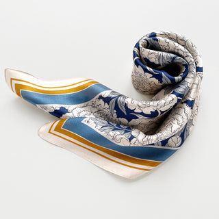 Blue Peony Bloom Silk Scarf - 65cm Women's Bandana Scarf