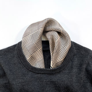 Black Classic Houndstooth Silk Scarf - 65cm Unisex Neck Scarf