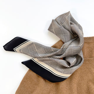 68x68cm Classic Houndstooth Check 100% Silk Scarf | Silk Neckerchief | Silk Bandana | Silk Hair Scarf