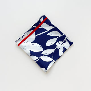 Blue White Floral Stripes Silk Scarf - 65cm Hand-rolled Women's Bandana Scarf