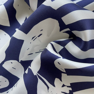 Blue White Floral Stripes Silk Scarf - 65cm Hand-rolled Women's Bandana Scarf