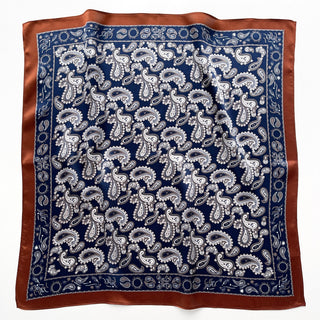 Navy Blue Heritage Paisley Silk Scarf - 53cm Unisex Bandana