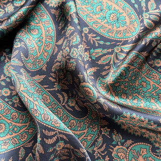 Black Green Classic Boho Paisley Silk Scarf - 65cm Men's Neckerchief