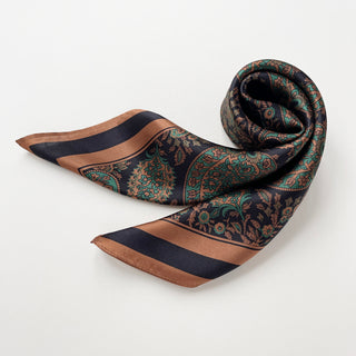 Black Green Classic Boho Paisley Silk Scarf - 65cm Men's Neckerchief