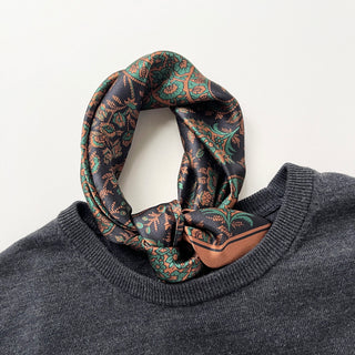 Black Green Classic Boho Paisley Silk Scarf - 65cm Men's Neckerchief