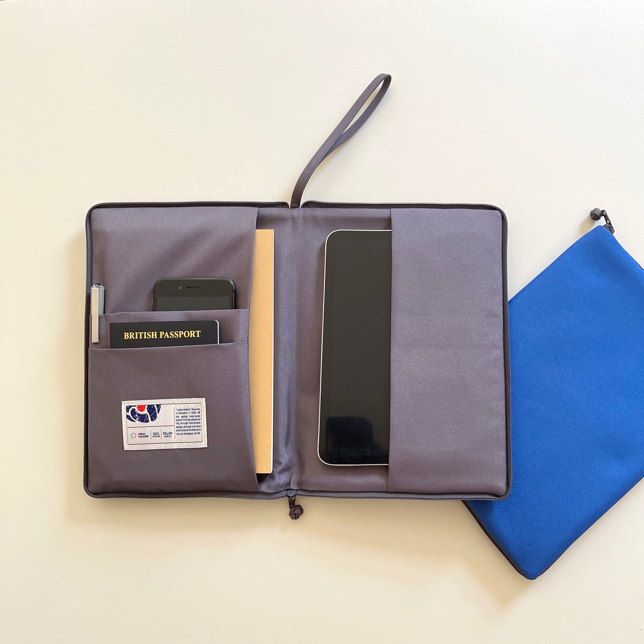 recycled iPad mini case/travel organizer in blue