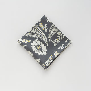 Ash Grey Meadow Blooms Silk Scarf - 65cm Hand-rolled Women's Bandana Scarf