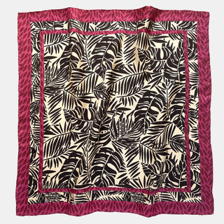 Black Ivory Tropical Foliage Silk Scarf - 65cm Hand-rolled Women's Bandana Scarf