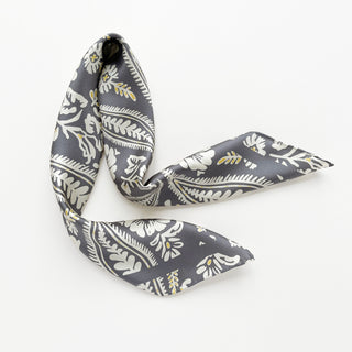 Ash Grey Meadow Blooms Silk Scarf - 65cm Hand-rolled Women's Bandana Scarf