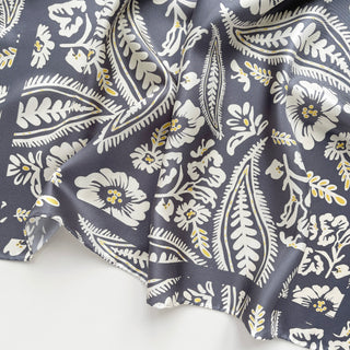 Ash Grey Meadow Blooms Silk Scarf - 65cm Hand-rolled Women's Bandana Scarf