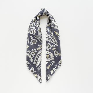 Ash Grey Meadow Blooms Silk Scarf - 65cm Hand-rolled Women's Bandana Scarf