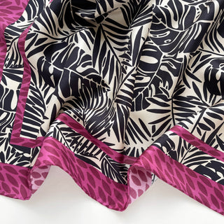 Black Ivory Tropical Foliage Silk Scarf - 65cm Hand-rolled Women's Bandana Scarf