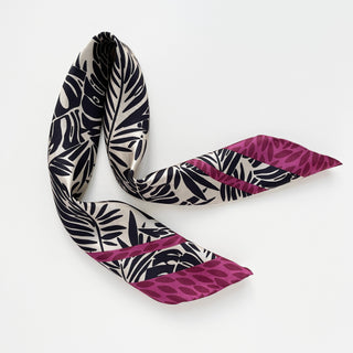 Black Ivory Tropical Foliage Silk Scarf - 65cm Hand-rolled Women's Bandana Scarf