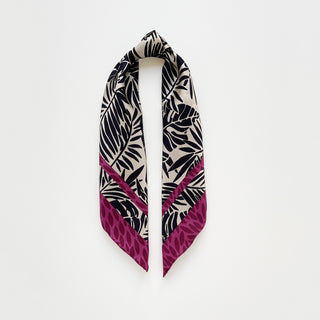 Black Ivory Tropical Foliage Silk Scarf - 65cm Hand-rolled Women's Bandana Scarf