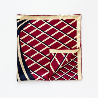 Red & Navy Kanagawa Wave Silk Scarf - 65cm Double-Sided Men's Square