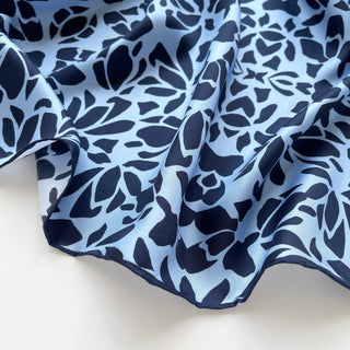 Blue Melody Silk Scarf - 65cm Hand-rolled Unisex Bandana Square