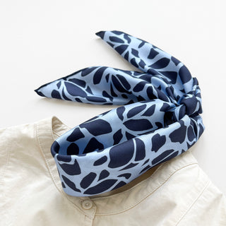 Blue Melody Silk Scarf - 65cm Hand-rolled Unisex Bandana Square