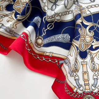 Red & Navy Baroque Bridle Silk Scarf - 53cm Women's Bandana