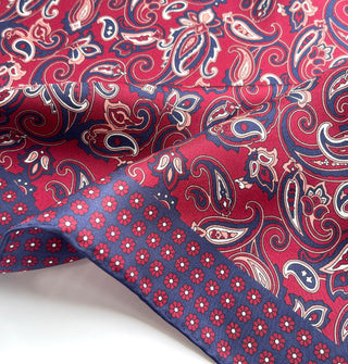 a paisley pattern silk neckerchief/bandana in plum red and navy blue