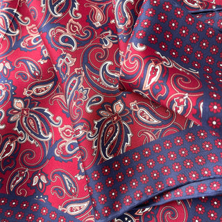 a paisley pattern silk neckerchief/bandana in plum red and navy blue