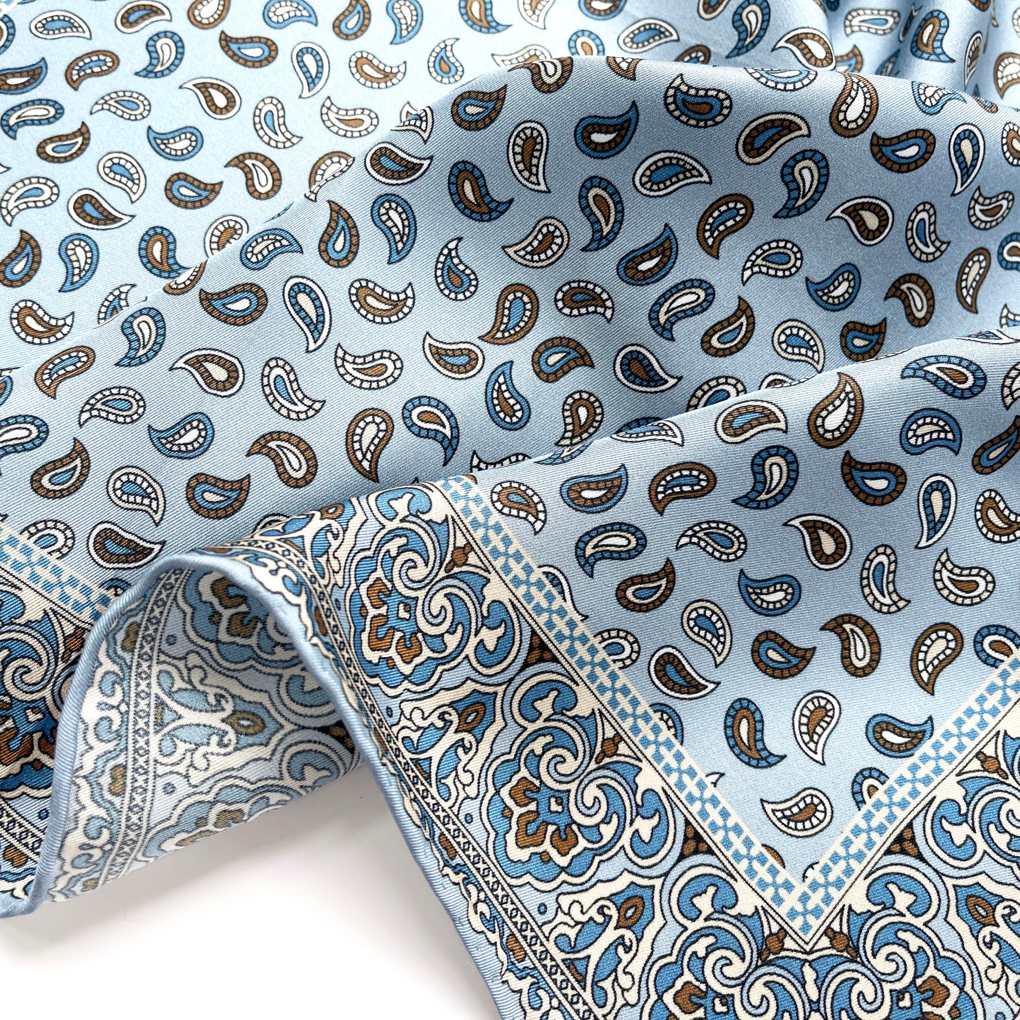 a paisley pattern silk neckerchief/bandana in sky blue