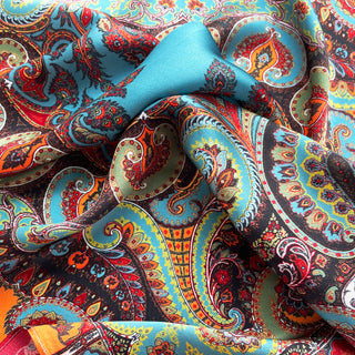 Turquoise Orange Boho Chic Silk Scarf - 65cm Unisex Bandana Scarf