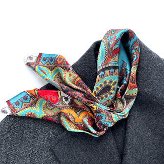 a turquoise bohemian print silk square scarf/neckerchief