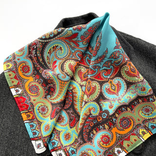 a turquoise bohemian print silk square scarf/neckerchief