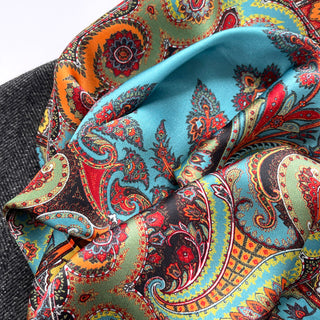 a turquoise bohemian print silk square scarf/neckerchief