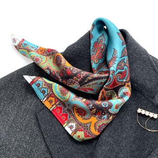 a turquoise bohemian print silk square scarf/neckerchief 