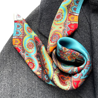 a turquoise bohemian print silk square scarf/neckerchief