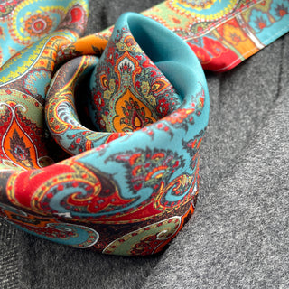 a turquoise bohemian print silk square scarf/neckerchief