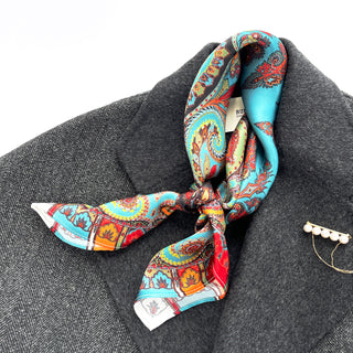 a turquoise bohemian print silk square scarf/neckerchief