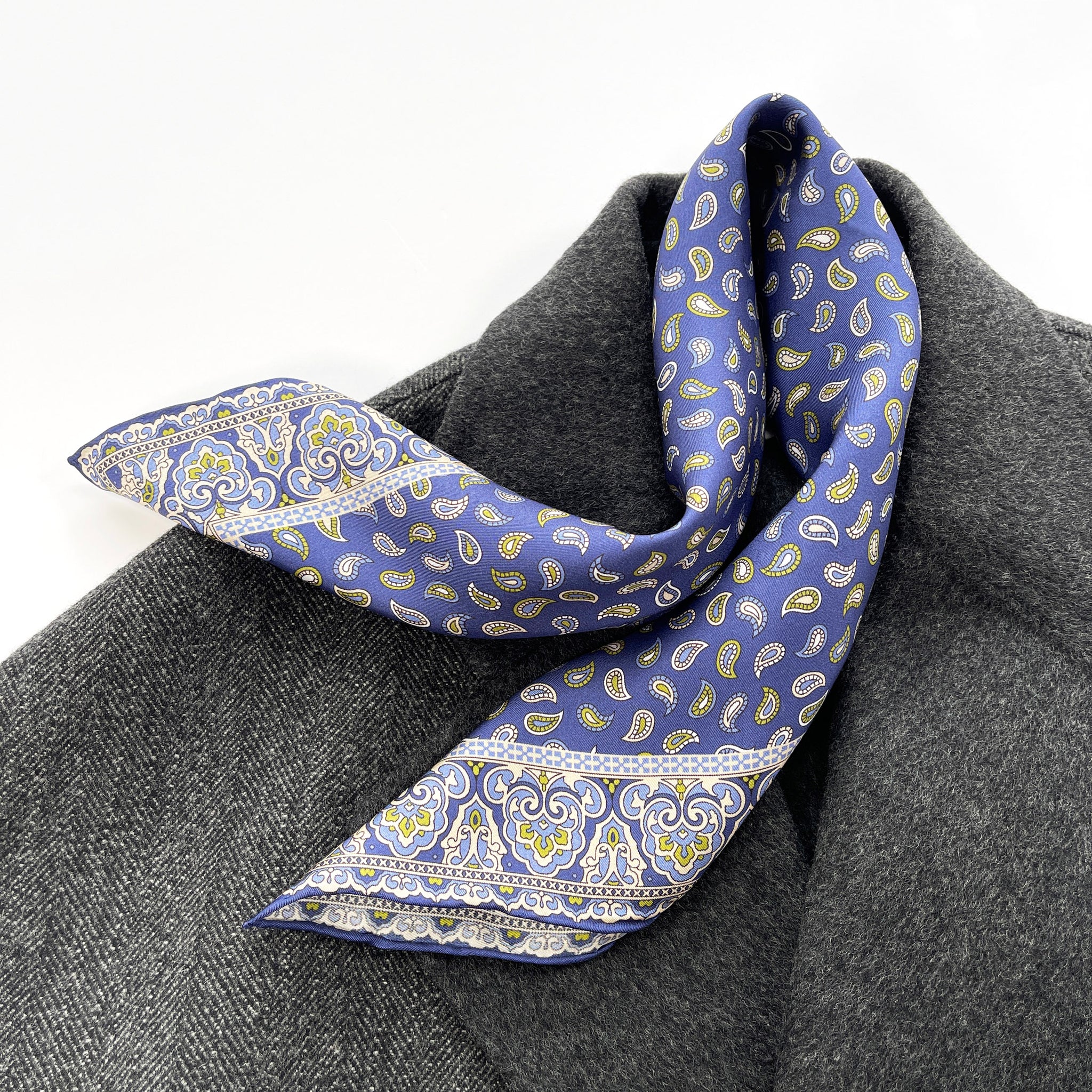 a rich blue paisley pattern silk neckerchief/bandana scarf