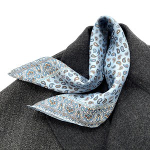 a paisley pattern silk neckerchief/bandana in sky blue