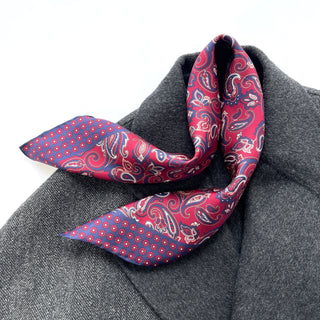 a paisley pattern silk neckerchief/bandana in plum red and navy blue