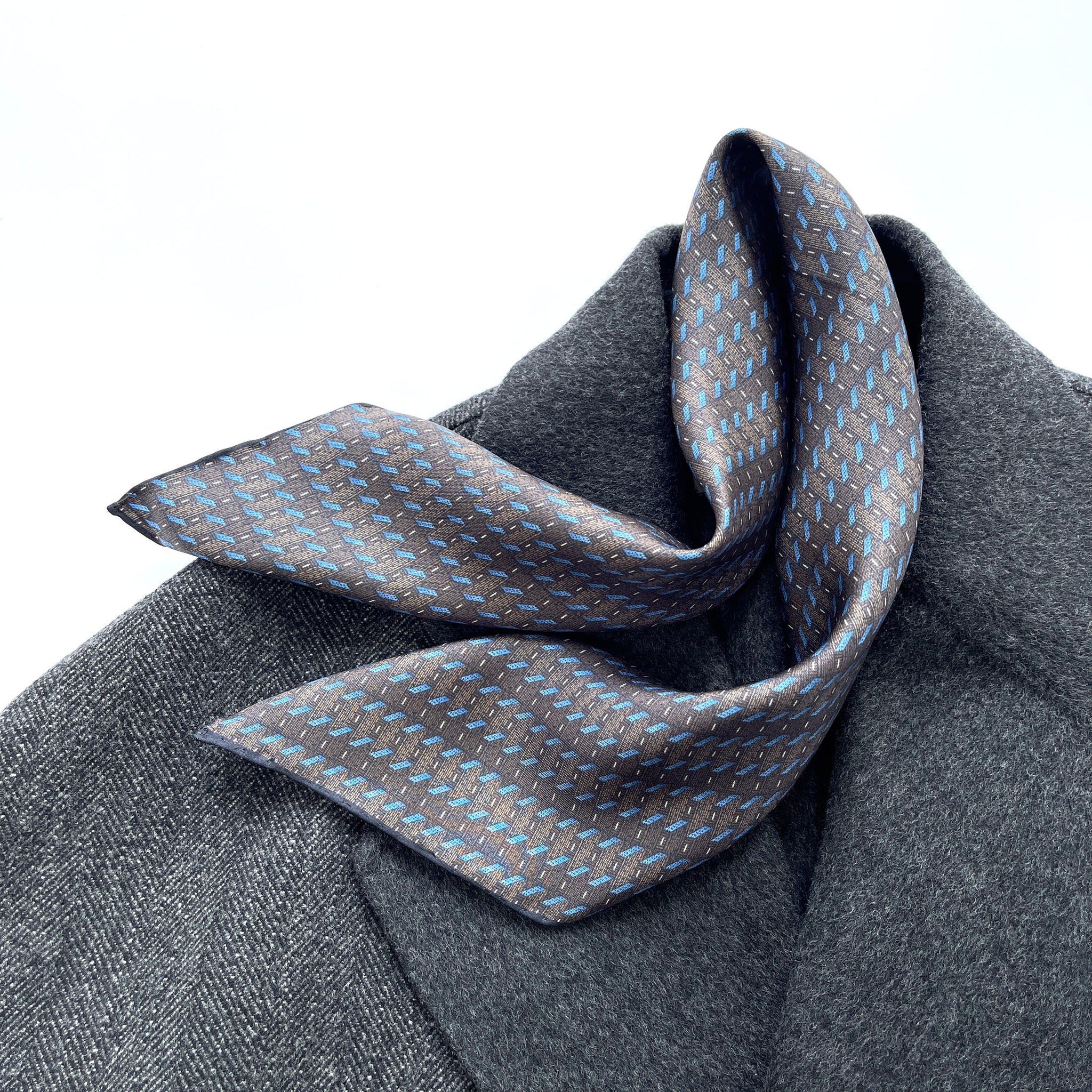 a dark grey and light blue silk neckerchief/ bandana scarf
