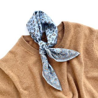 a paisley pattern silk neckerchief/bandana in sky blue