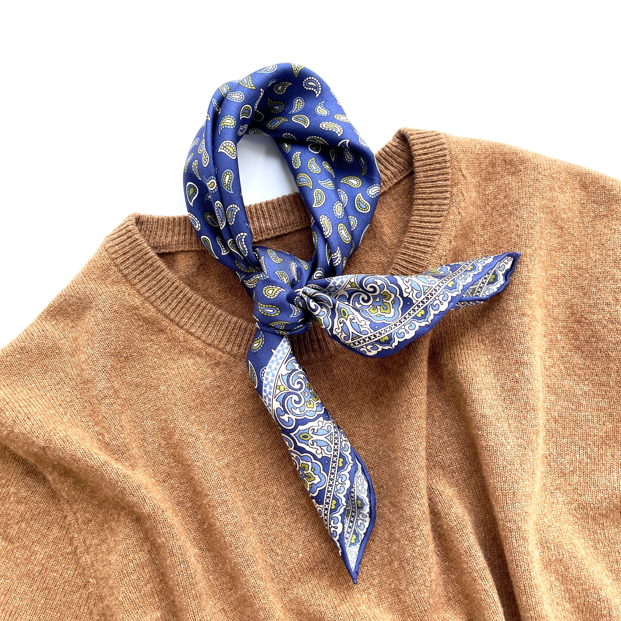 a rich blue paisley pattern silk neckerchief/bandana scarf