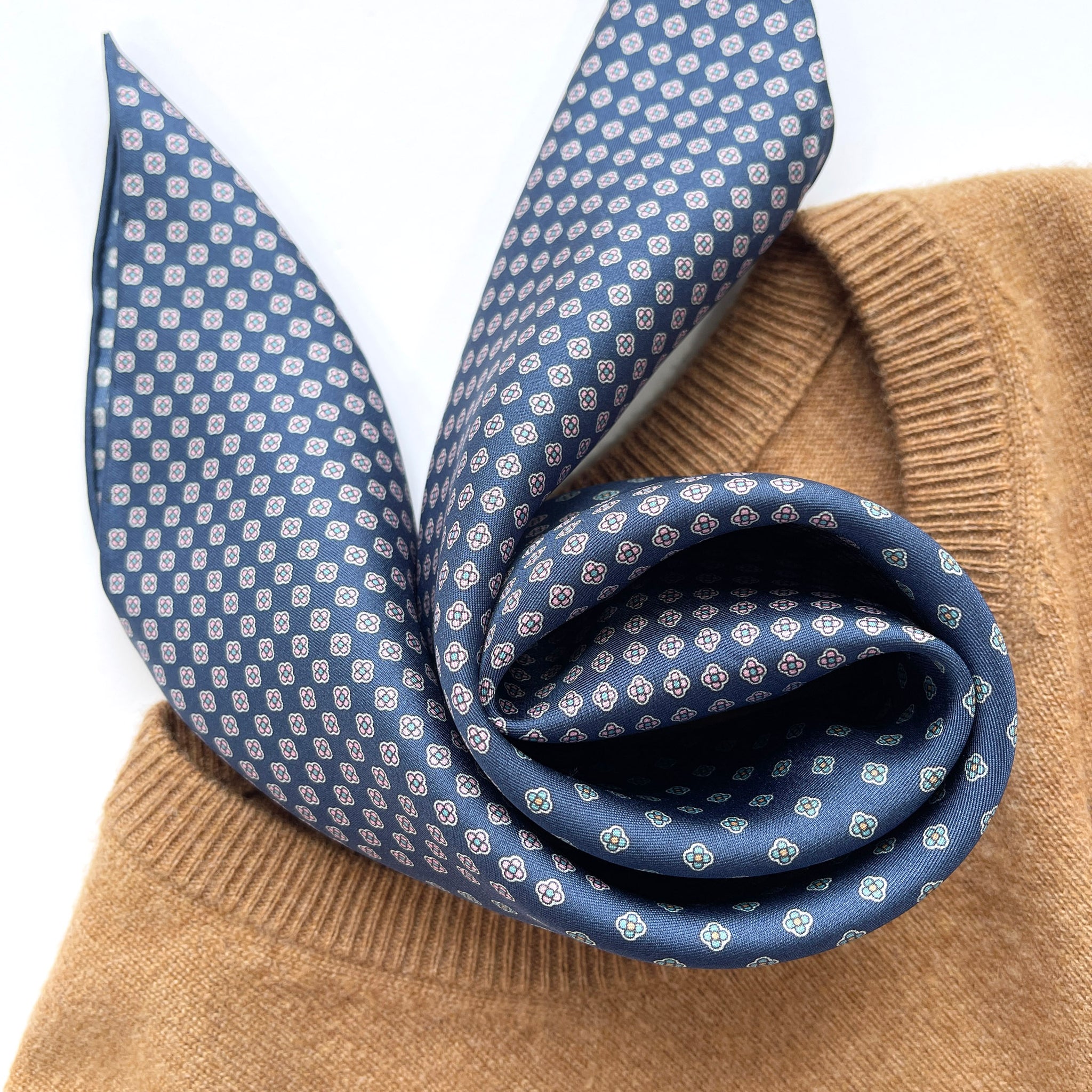 Four Leaf Clover Handmade 100% Men's Silk Scarf | Silk Neckerchief | Silk Square