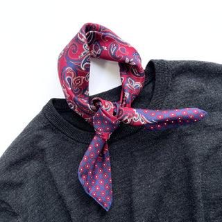 a paisley pattern silk neckerchief/bandana in plum red and navy blue