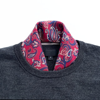 a paisley pattern silk neckerchief/bandana in plum red and navy blue