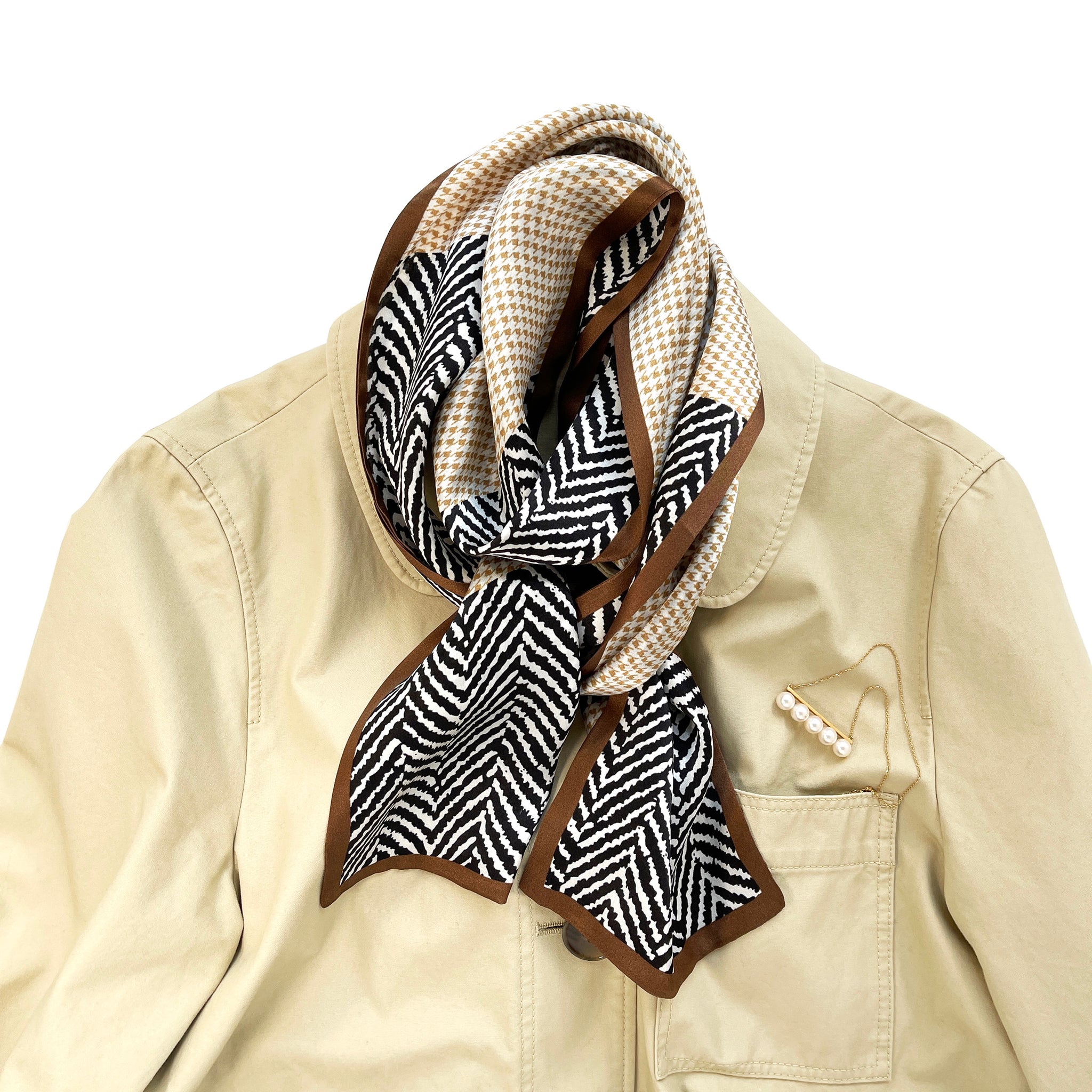 Classic Houndstooth Long Silk Scarf for Women | Silk Neck Scarf