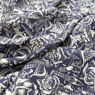 Retro Rose Silk Scarf | Unisex Vintage Silk Neckerchief & Bandana | Luxurious Blue Silk Square Scarf