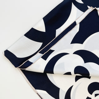 Classic Camellia Black & White Silk Scarf | Luxury 90x90cm Square Shawl | Women's Silk Twill Scarf