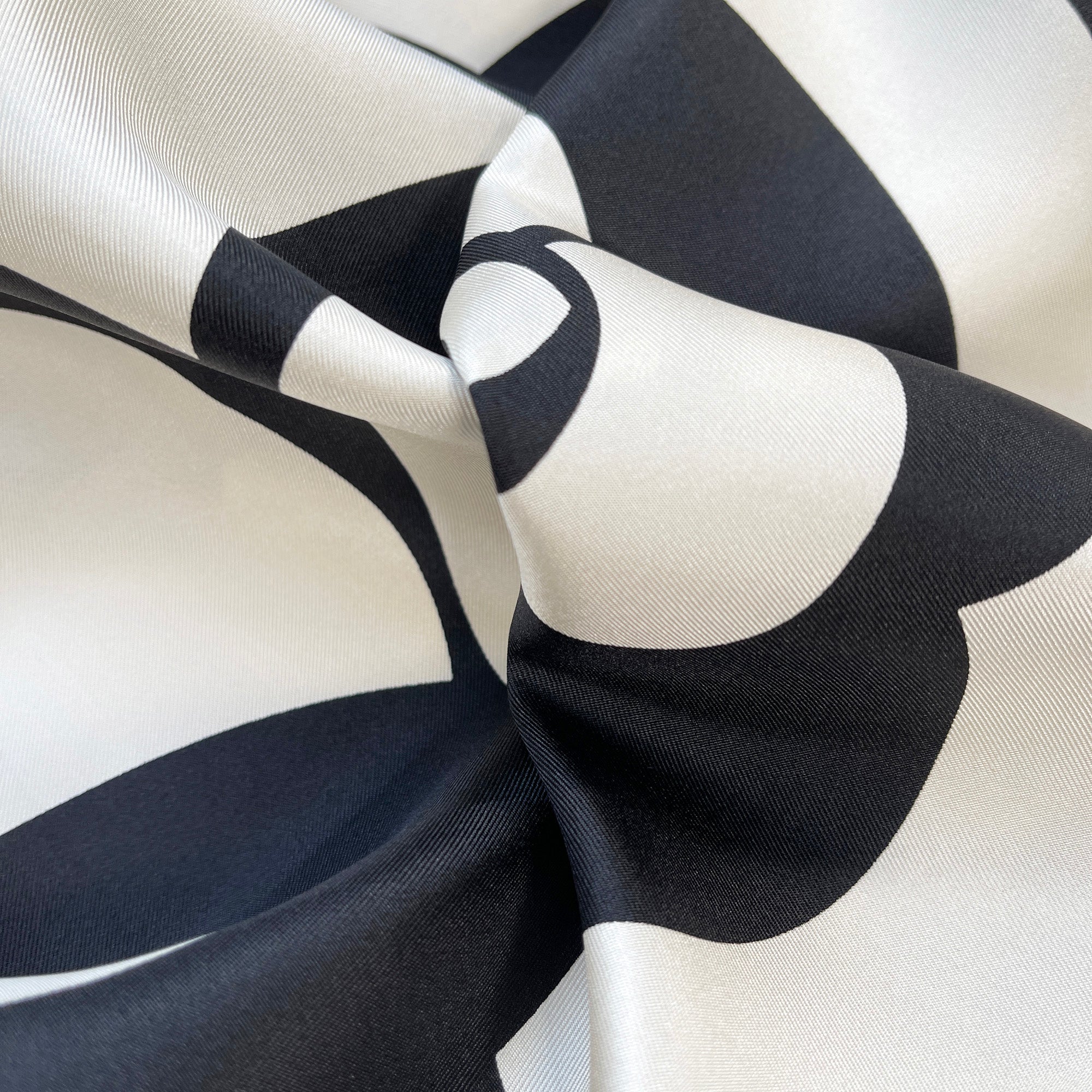 Classic Camellia Black and White Square Silk Scarf for Women | Large Silk Scarf | Silk Shawl | Luxury Silk Twill Scarf
