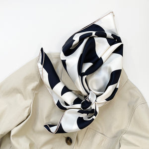 Classic Camellia Black and White Square Silk Scarf for Women | Large Silk Scarf | Silk Shawl | Luxury Silk Twill Scarf