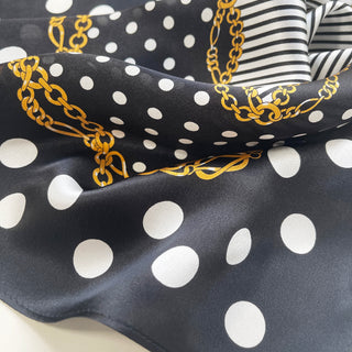 53cm Black and White Polka Dot Silk Bandana for Women | Silk Neckerchief | Silk Hair Scarf