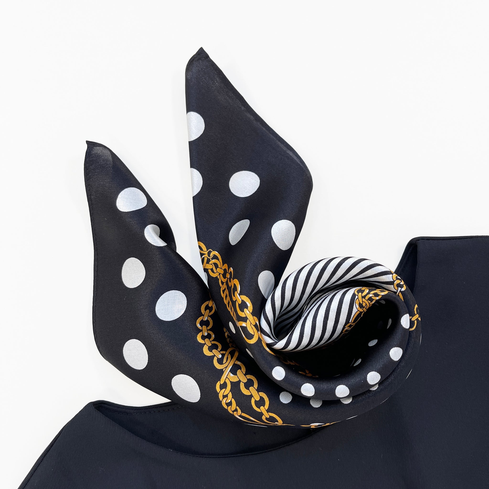 53cm Black and White Polka Dot Small Square Silk Scarf for Women | Silk Neckerchief | Silk Bandana | Silk Head Scarf