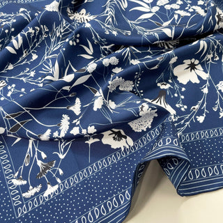 Blue Botanic Leafy Blue Silk Square Scarf | Hand-Rolled Silk Neckerchief & Bandana | Men's Silk Neck Scarf